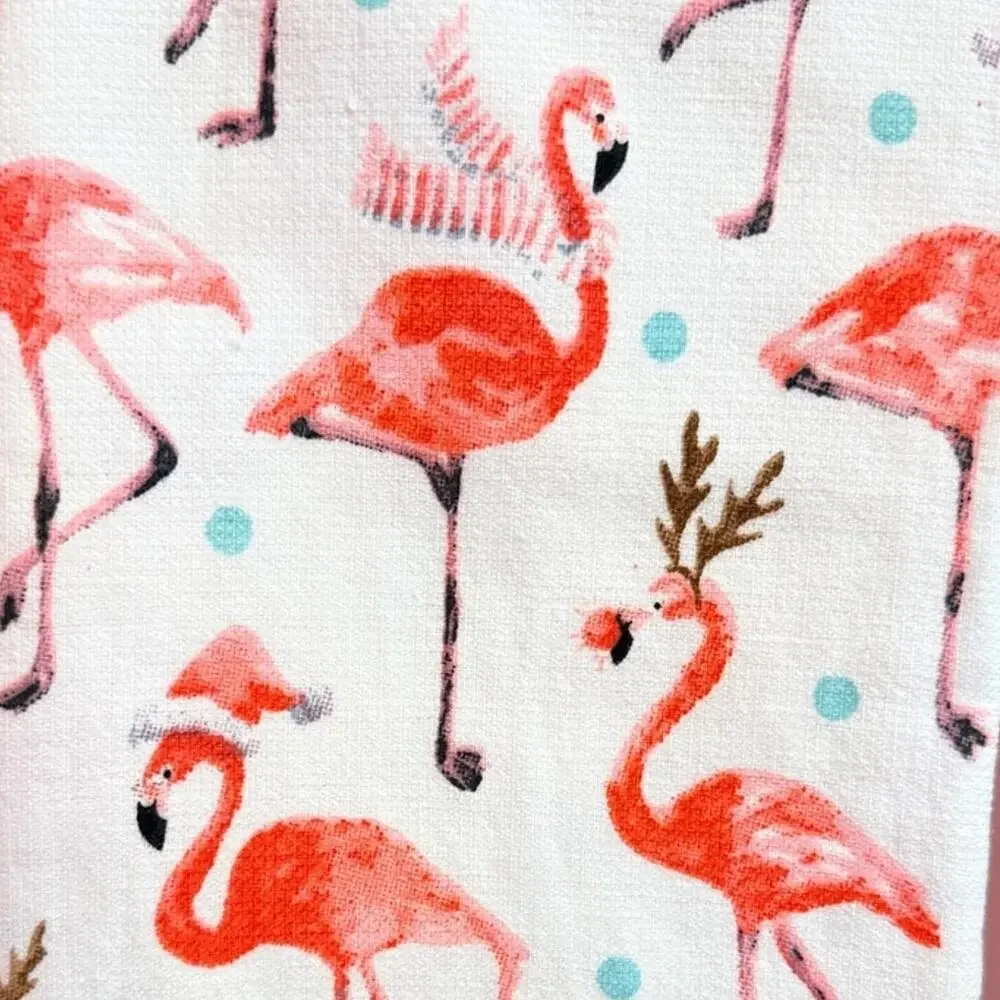 Flamingo Christmas Holiday Santa Reindeer Antlers Set of 3 Hand Towels NEW Tags